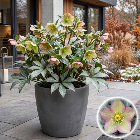 Flori Gradina si Balcon - Helleborus x sternii Silver Dollar spanz frunze argintii ghiveci Pepiniera Sibiu