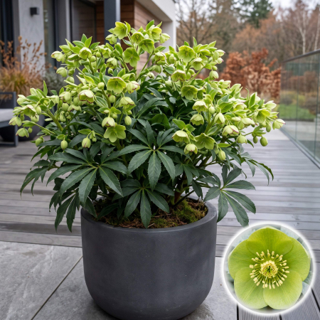Flori Gradina si Balcon - Helleborus foetidus spanz fetid flori verzi clopotel ghiveci Pepiniera Sibiu