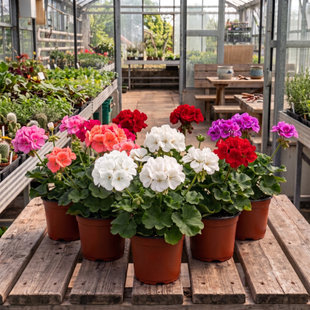 Flori Gradina si Balcon - Pachet 5 muscate drepte diverse culori Pelargonium zonale ghiveci Pepiniera Sibiu.