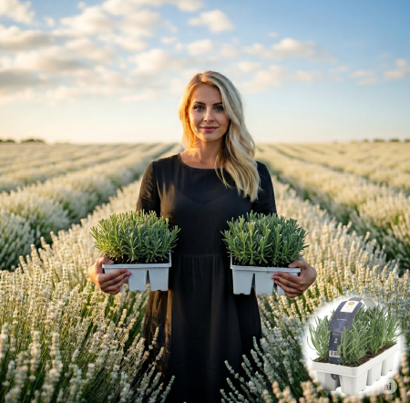 Flori Gradina si Balcon - Pachet 6 butasi inradacinati lavanda alba Lavandula angustifolia Pepiniera Sibiu
