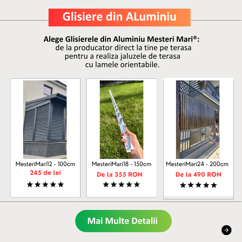Glisiere din aluminiu Meșteri Mari compatibile cu lambriu, WPC, lemn rombus, cu închidere tip șindrilă