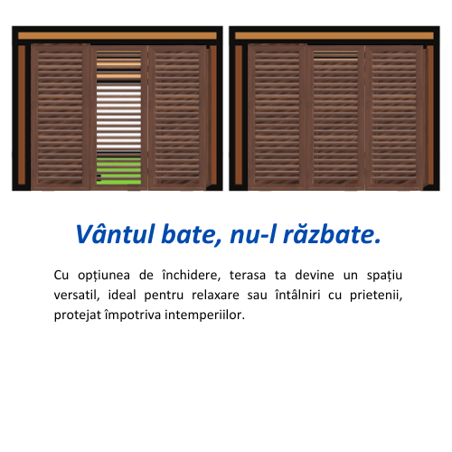 Rezistent la condiții meteorologice diverse, soare puternic, ploaie, vânt.