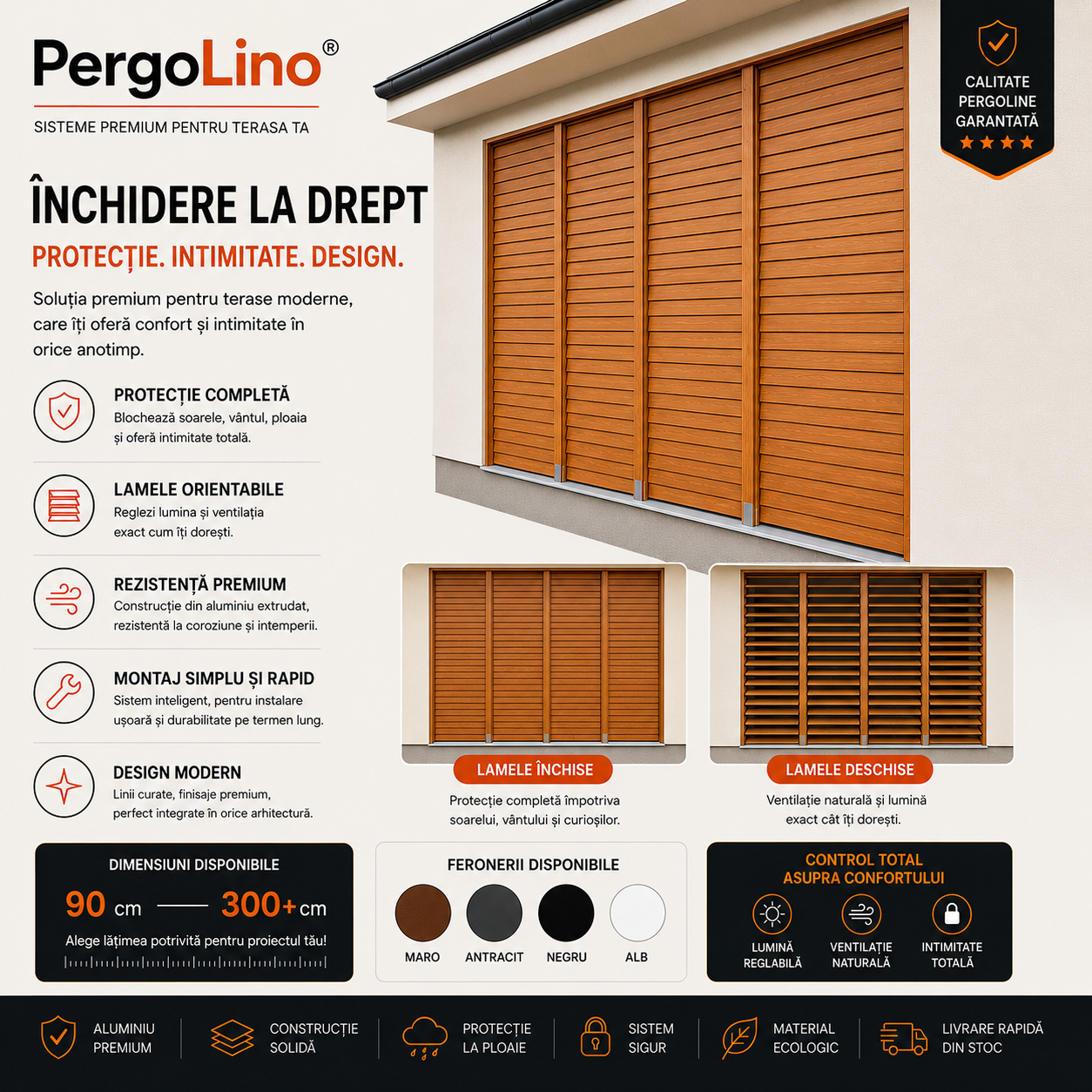 PergoLino Închidere la Drept - Soluție premium terase