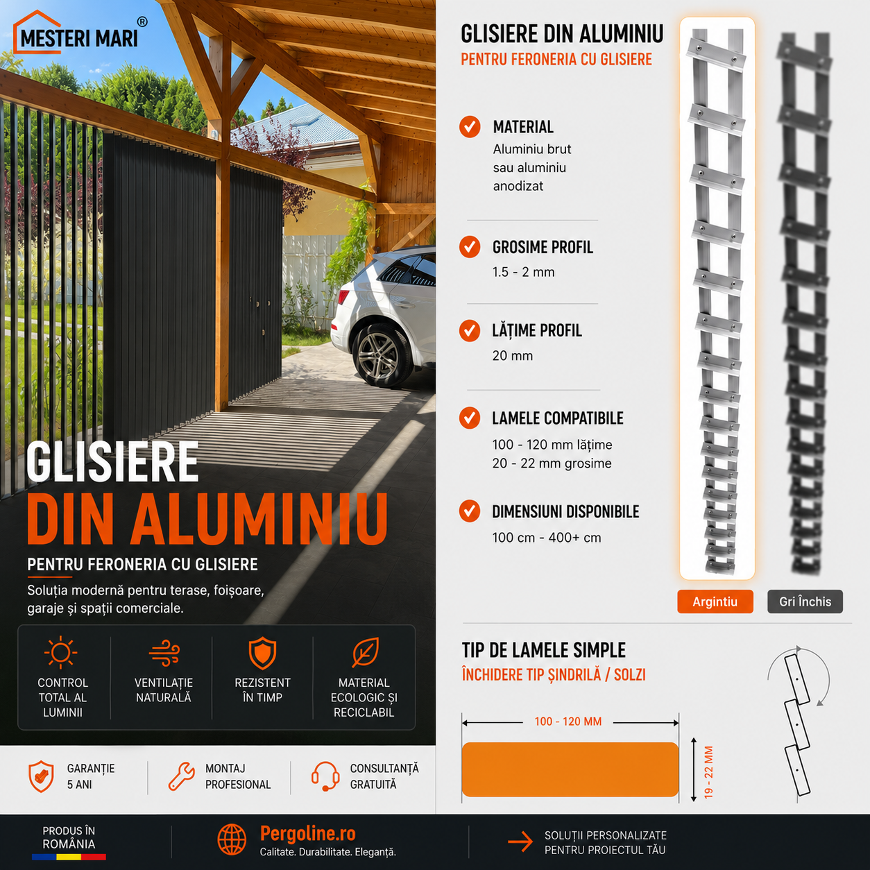 Glisiere din aluminiu pentru feronerie