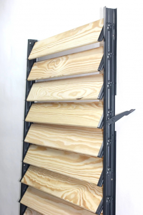 127 cm înălțime: kit complet Jaluzea reglabilă cu glisiere metalice PergoLino14 + 14 lamele 100-130 cm din lemn de pin natur [7]