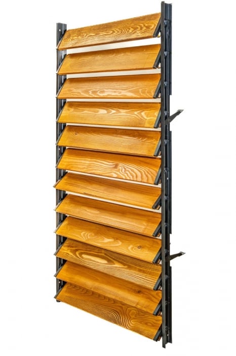 109 cm înălțime: kit complet Jaluzea reglabilă cu glisiere metalice PergoLino12 + 12 lamele 100-130 cm din lemn de pin natur [6]