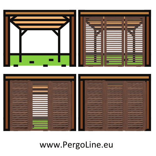 109 cm înălțime: kit complet Jaluzea reglabilă cu glisiere metalice PergoLino12 + 12 lamele 100-130 cm din lemn de pin natur [9]