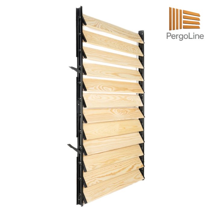 216 cm înălțime: kit complet Jaluzea reglabilă cu glisiere metalice + 24 lamele 100-130 cm din lemn de pin natur [27]