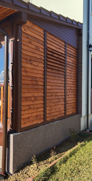 90 cm înălțime: kit complet Jaluzea reglabilă cu glisiere metalice PergoLino10 + 10 lamele 110-130 cm din lemn de pin natur [6]