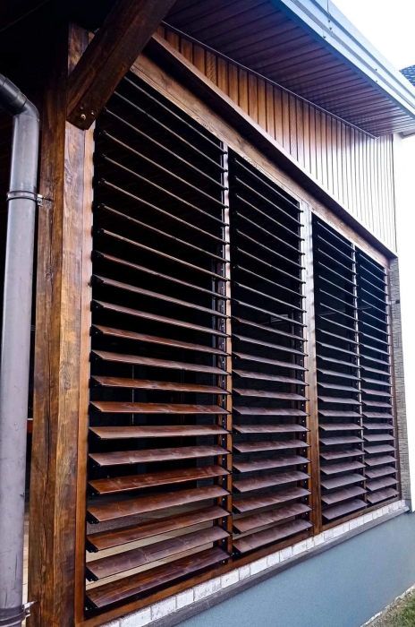 90 cm înălțime: kit complet Jaluzea reglabilă cu glisiere metalice PergoLino10 + 10 lamele 110-130 cm din lemn de pin natur [9]