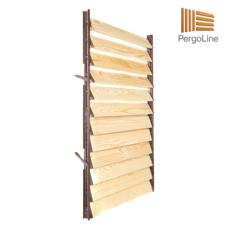 Kit complet cu lamele - 127 cm înălțime: kit complet Jaluzea reglabilă cu glisiere metalice PergoLino14 + 14 lamele 100-130 cm din lemn de pin natur