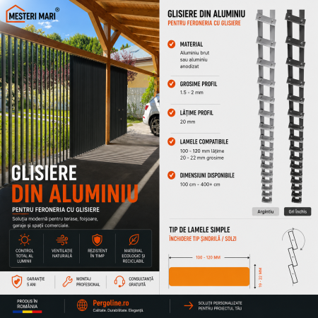 Glisiere din aluminiu - Feronerie glisiere din aluminiu pentru lamele orientabile