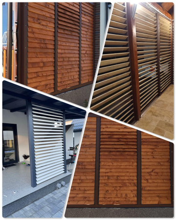 Jaluzele de terasa cu lamele ajustabile bioclimatice. Feronerie cu glisiere metalice. [25]