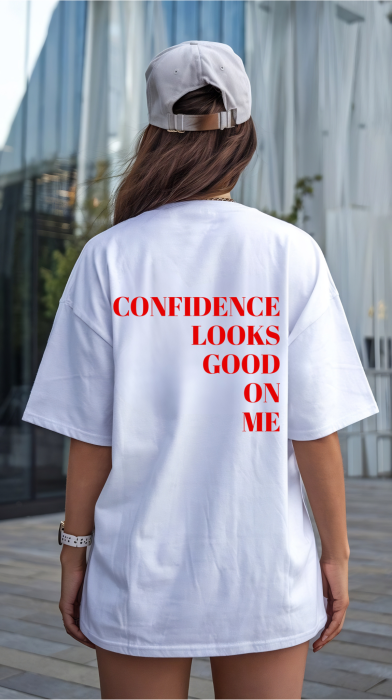 Tricou oversized  din bumbac organic Confidence looks good on me [3]