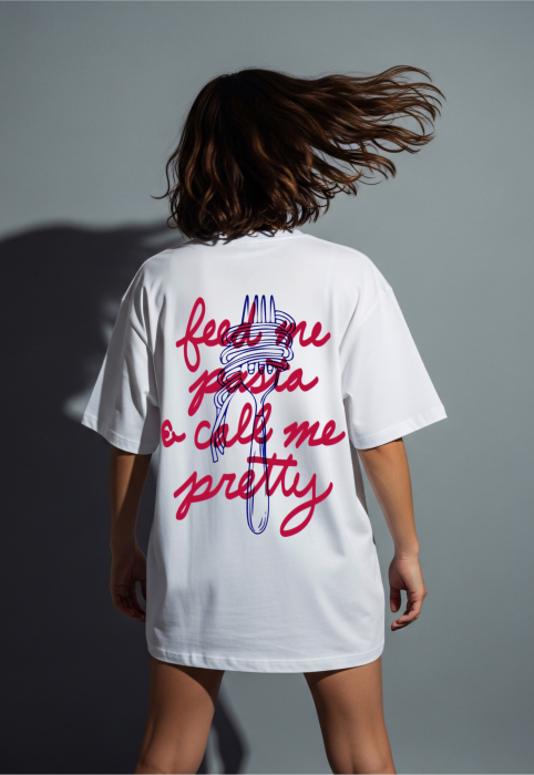 Tricou oversized  din bumbac organic Feed me pasta [3]
