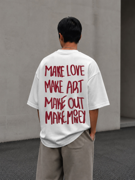 Tricou oversized  din bumbac organic Make love art out money [3]