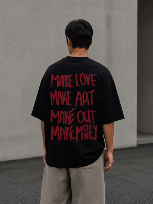 Tricou oversized  din bumbac organic Make love art out money [4]