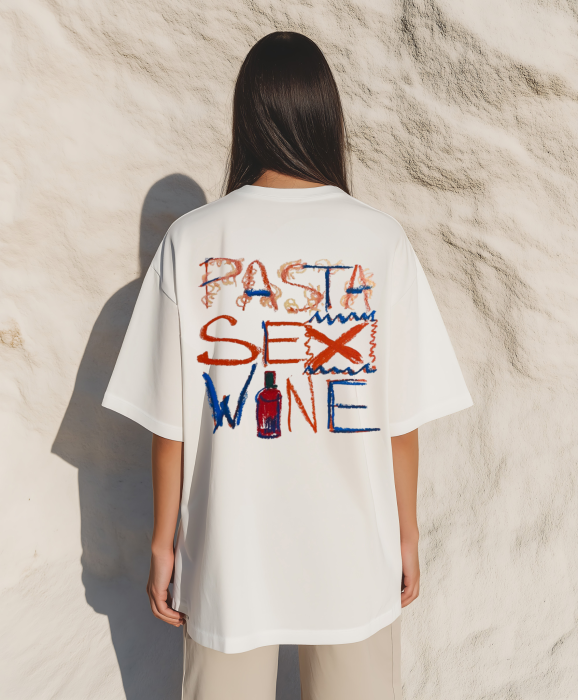 Tricou oversized  din bumbac organic Pasta sex wine [3]