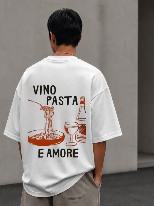 Tricou oversized  din bumbac organic Vino pasta amore [3]