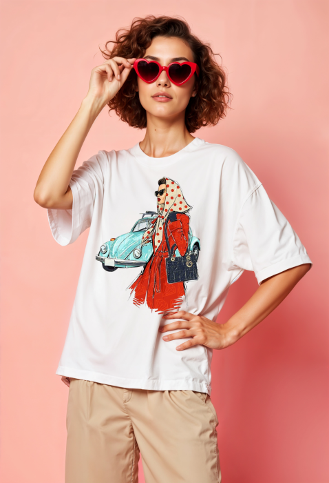 Tricou oversized din bumbac organic  Vintage girl [3]