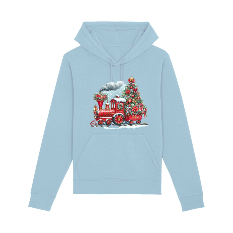 HANORACE PERSONALIZATE - HANORAC UNISEX DIN BUMBAC ORGANIC CHRISTMAS TRAIN  BLEU