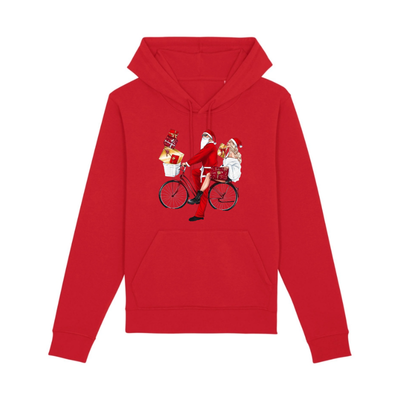 HANORACE PERSONALIZATE - HANORAC UNISEX DIN BUMBAC ORGANIC CHRISTMAS BICYCLE RED
