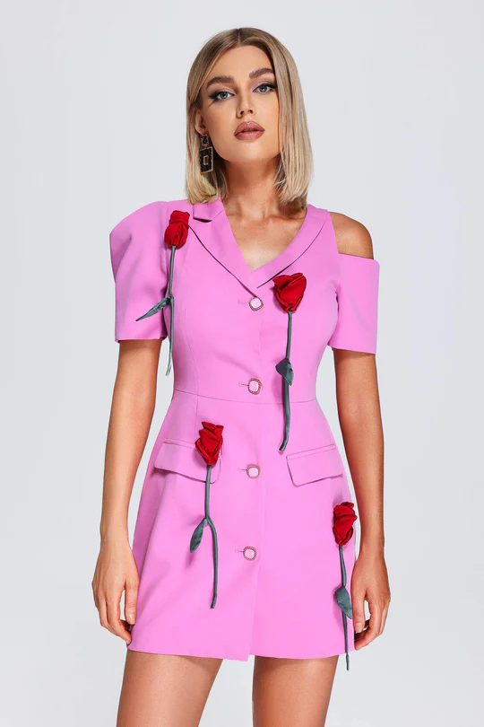 ROCHII SCURTE - ROCHIE SCURTA CU APLICATII FLORALE 3D