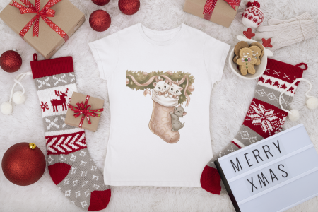 COLECTIA DE CRACIUN - TRICOU DIN BUMBAC ORGANIC CHRISTMAS CATS
