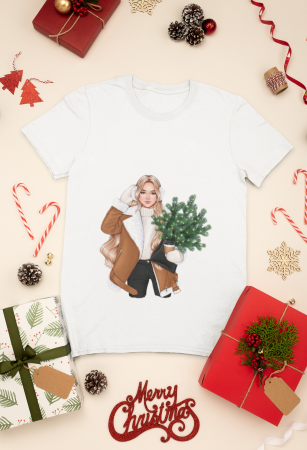 TRICOURI PERSONALIZATE - Tricou din bumbac organic personalizat cu imagini print tematica moda de Craciun.