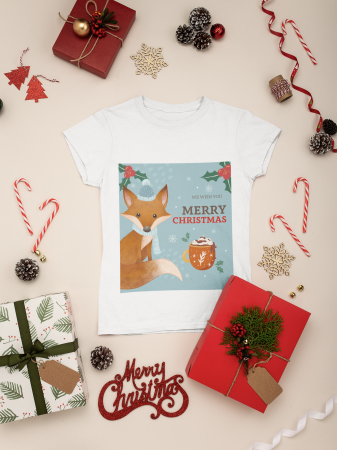 COLECTIA DE CRACIUN - TRICOU DIN BUMBAC ORGANIC CHRISTMAS FOX