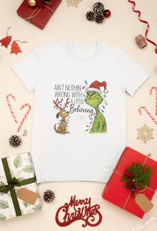 TRICOURI PERSONALIZATE - Tricou din bumbac organic personalizat cu imagini print tematica moda de Craciun.