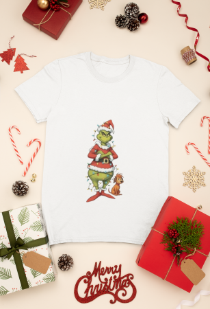 UNISEX - Tricou din bumbac organic personalizat cu imagini print tematica moda de Craciun.