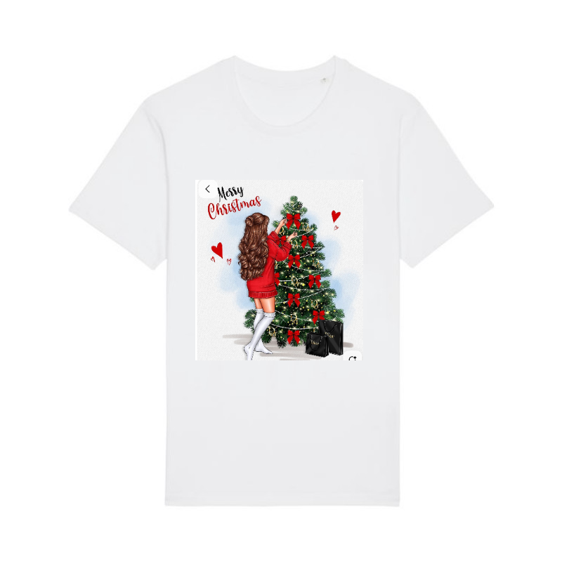 COLECTIA FASHIONISTA - Tricou din bumbac organic personalizat cu imagini print tematica moda de Craciun.