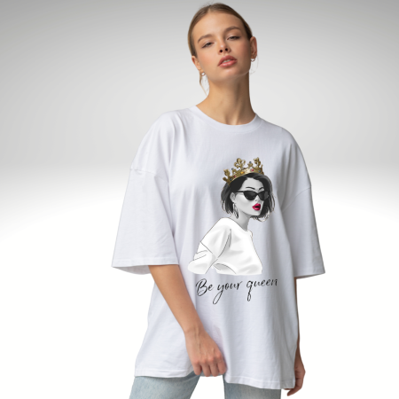 Tricouri pentru femei - Tricou oversized din bumbac organic Be your queen