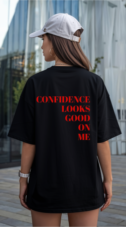 Colectia Trendy - Tricou oversized  din bumbac organic Confidence looks good on me