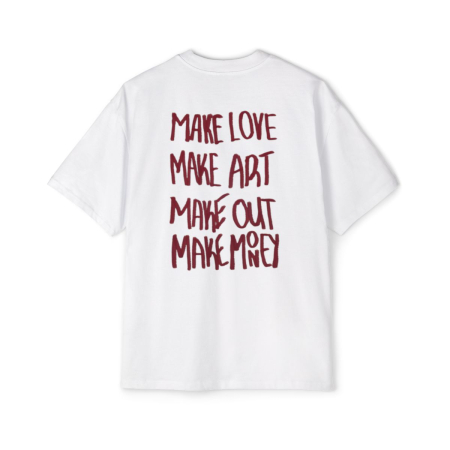 Tricouri unisex - Tricou oversized  din bumbac organic Make love art out money