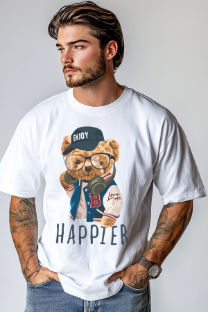 Tricouri pentru barbati - Tricou oversized  din bumbac organic Enjoy happier