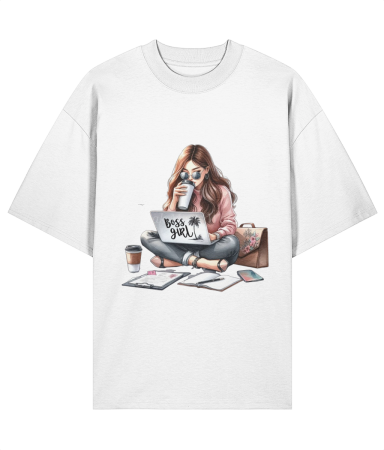 Tricouri pentru femei - Tricou oversized  din bumbac organic  Girl work