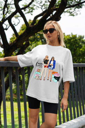 Tricouri pentru femei - Tricou  oversized din bumbac organic  Girls boss