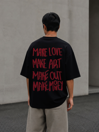 Colectia Trendy - Tricou oversized  din bumbac organic Make love art out money