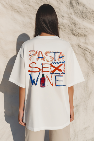 Tricouri pentru barbati - Tricou oversized  din bumbac organic Pasta sex wine