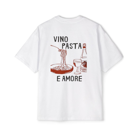 Tricouri unisex - Tricou oversized  din bumbac organic Vino pasta amore