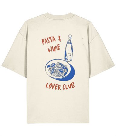 Colectia Words - Tricou oversized  din bumbac organic Pasta wine lover club