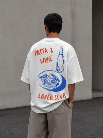 Tricouri pentru femei - Tricou oversized  din bumbac organic Pasta wine lover club