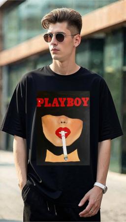 Colectia Trendy - Tricou oversized din bumbac organic Playboy
