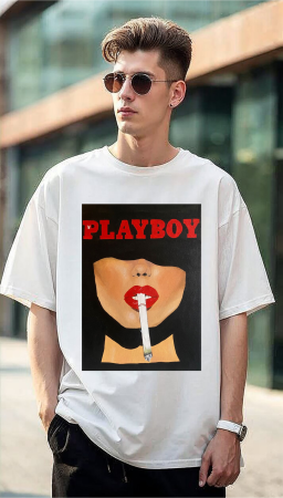 Tricouri pentru barbati - Tricou oversized din bumbac organic Playboy