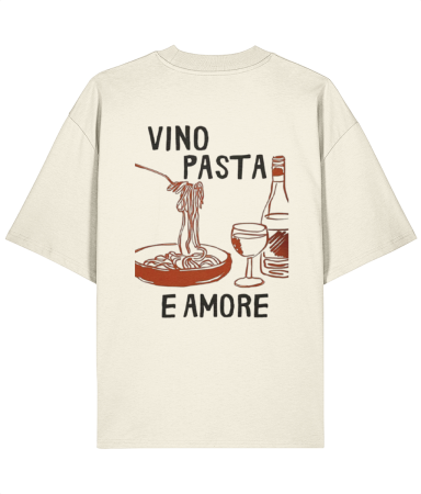 Colectia Words - Tricou oversized  din bumbac organic Vino pasta amore