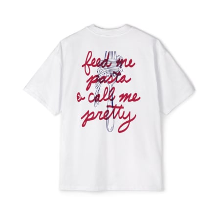 Tricouri unisex - Tricou oversized  din bumbac organic Feed me pasta