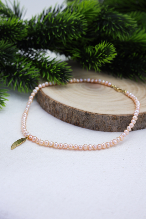COLIER PERLE ROZ, FEATHER [3]