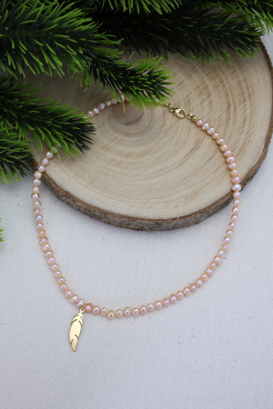 WINTER SPECIALS - COLIER PERLE ROZ, FEATHER